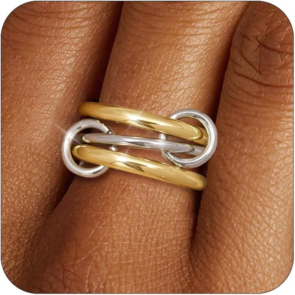 TLY Stackable Gold Rings for Women 18K Gold Plated Interlocking Ring Stack Set Gold Silver Mixed ... | Amazon (US)
