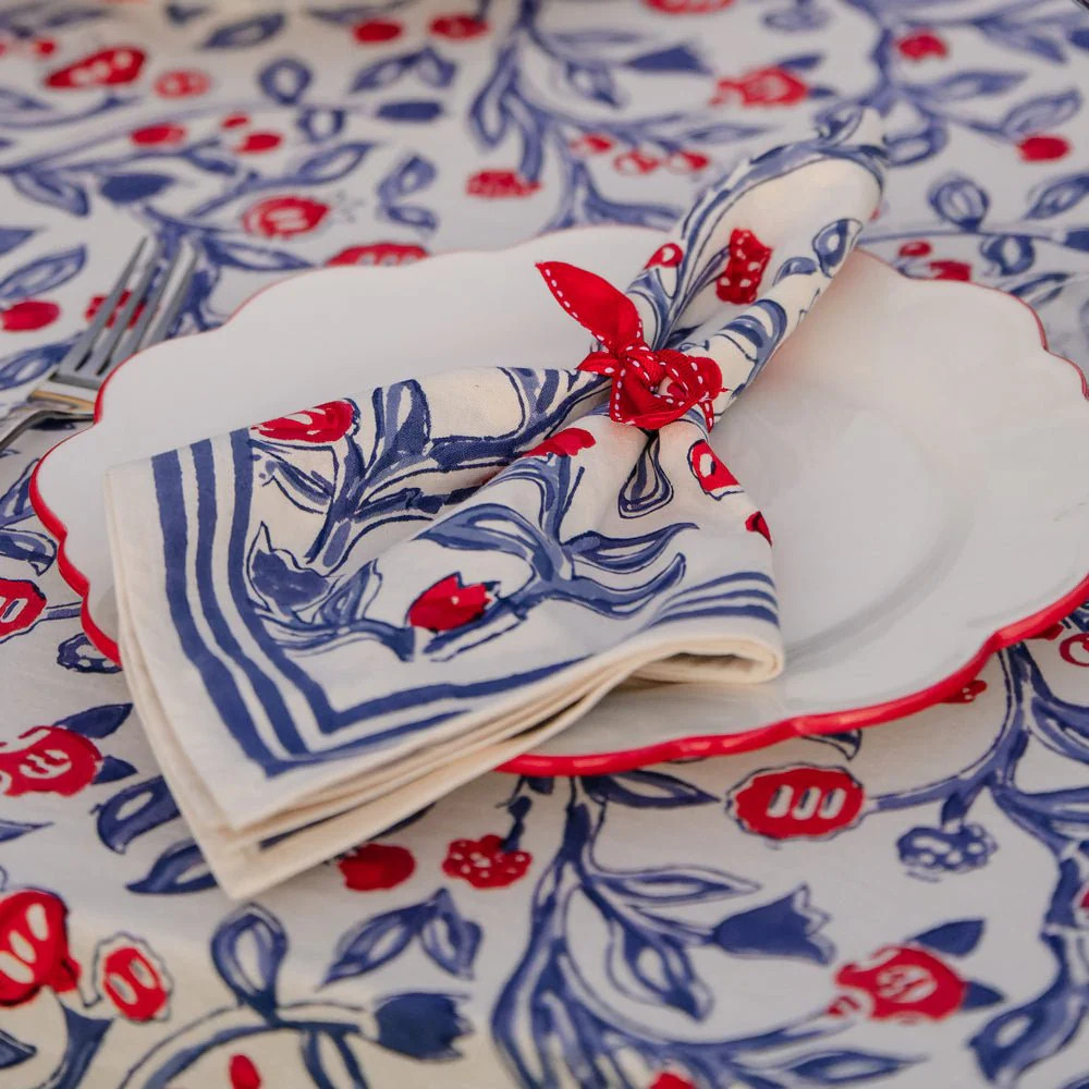 Emma Red & Blue Napkin | Set of 4 | Pomegranate