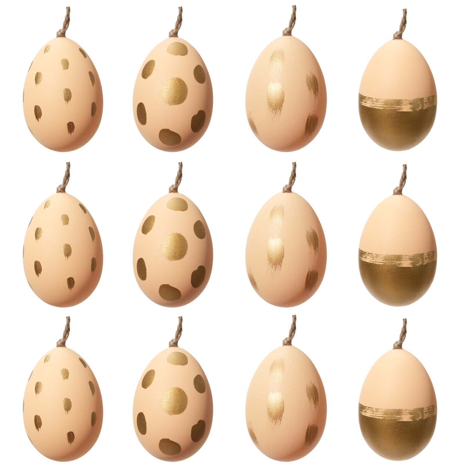DN DECONATION 12-Piece Easter Egg Hanging Ornaments Set, Light Beige Plastic Eggs with Gold Brush... | Amazon (US)