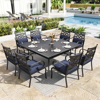 8 - Person Square Outdoor Dining Set With Thick Seat Cushions & Lumbar Support Pillows | Wayfair North America
