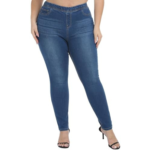 LICTZNEE Jeggings for Women Plus Size High Waisted, Stretch Pull On Denim Jeans Look Legging Skinny Slim Fit Leg with Pockets（Medium Blue, 3X） | Amazon (US)