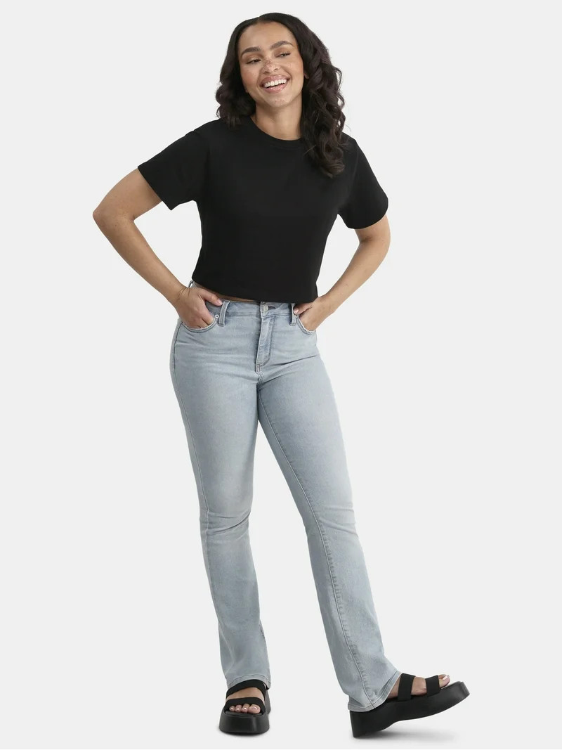 No Boundaries Cropped Boxy Cotton Tee with Short Sleeves, Women's | Walmart (US)