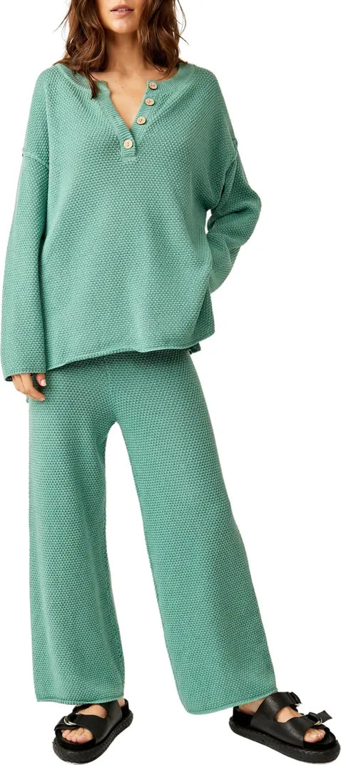 free-est Hailee Waffle Stitch Long Sleeve Top & Wide Leg Pants Knit Set | Nordstrom
