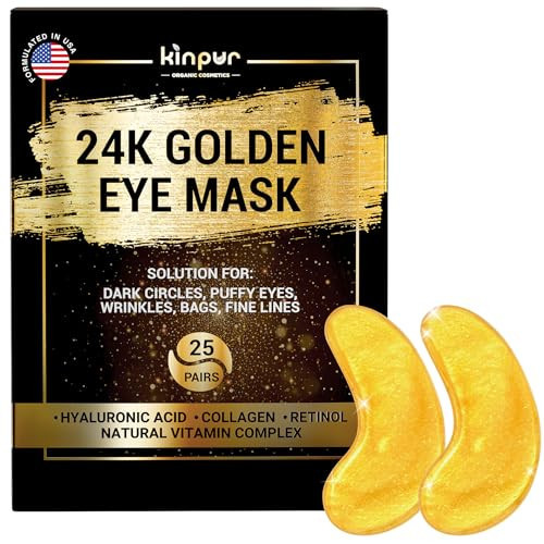 24K Gold Eye Patches for Puffy Eyes and Dark Circles, Luxury Anti-aging Skincare - Collagen Anti Wrinkles Patches w/Vitamin C & Niacinamide to Hydrate, Depuff, Smooth Fine Lines – 25 pairs | Amazon (US)