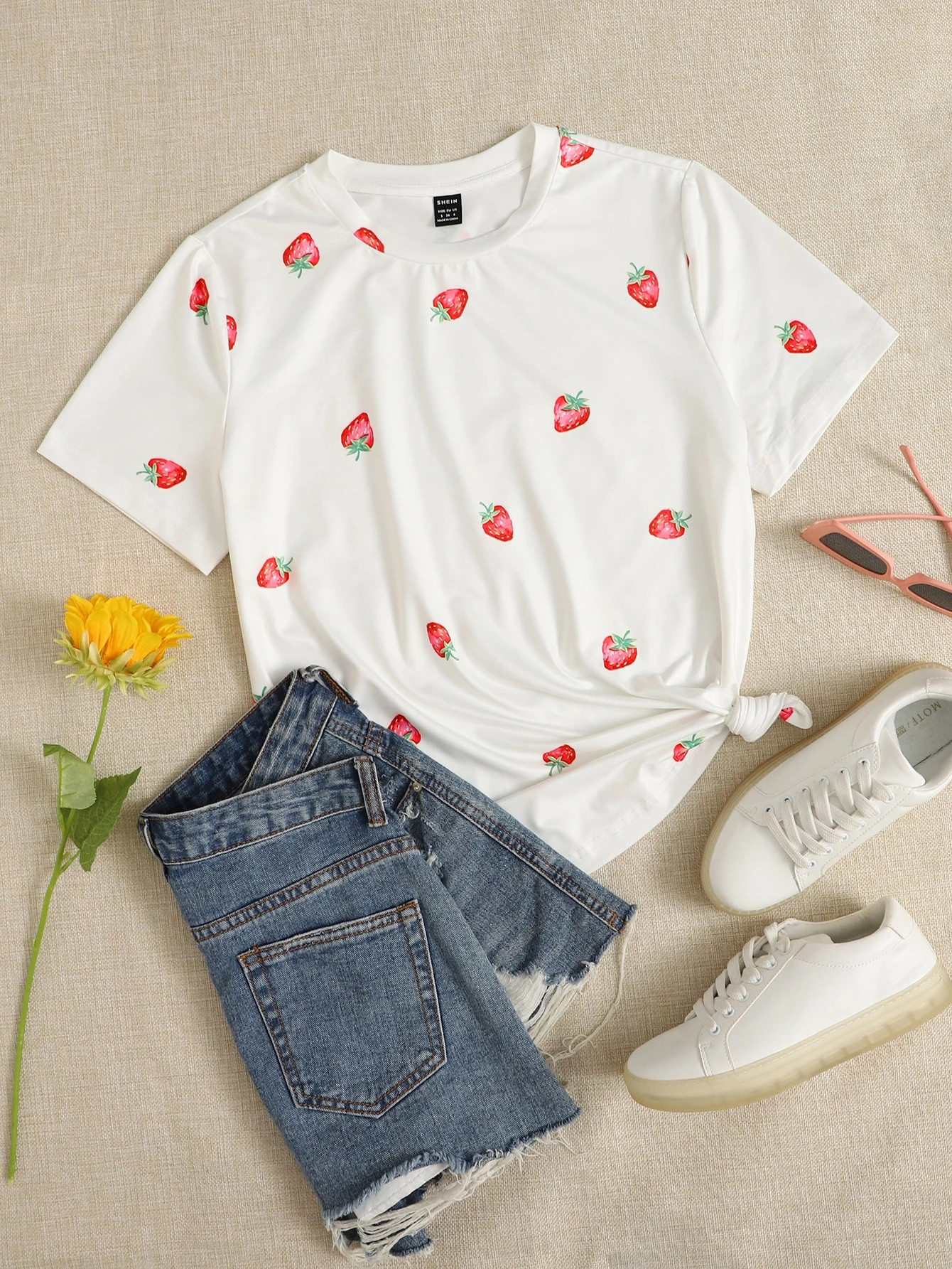 SHEIN Strawberry Print Tee | SHEIN