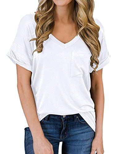 MIHOLL Women's Short Sleeve V-Neck Shirts Loose Casual Tee T-Shirt | Amazon (US)