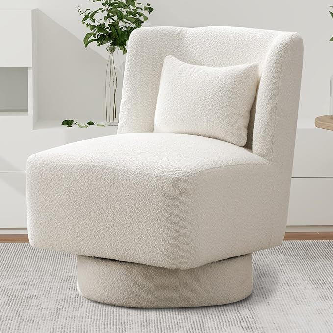 Swivel Barrel Boucle Chair, Comfy Accent Sofa Chair with A Small Pillow, Modern Round Club Arm Ch... | Amazon (US)
