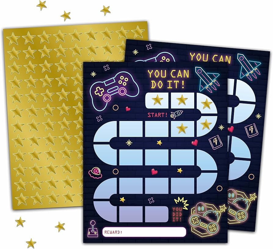 Video Games Reward Chart, Neon Glow Sticker Chart for Kids, Task Reward Behavior Chart, Incentive... | Amazon (US)