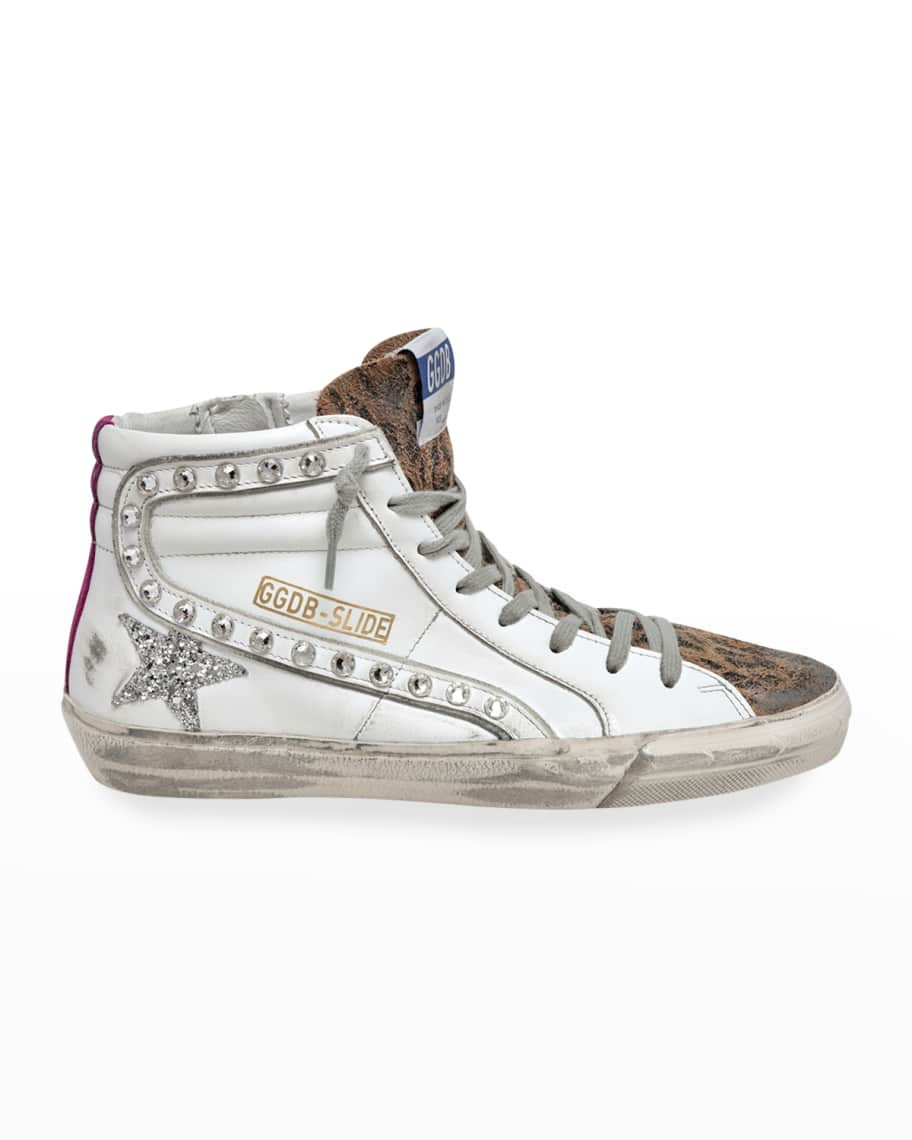 Golden Goose Slide Mid-Top Mixed Leather Zip Sneakers | Neiman Marcus