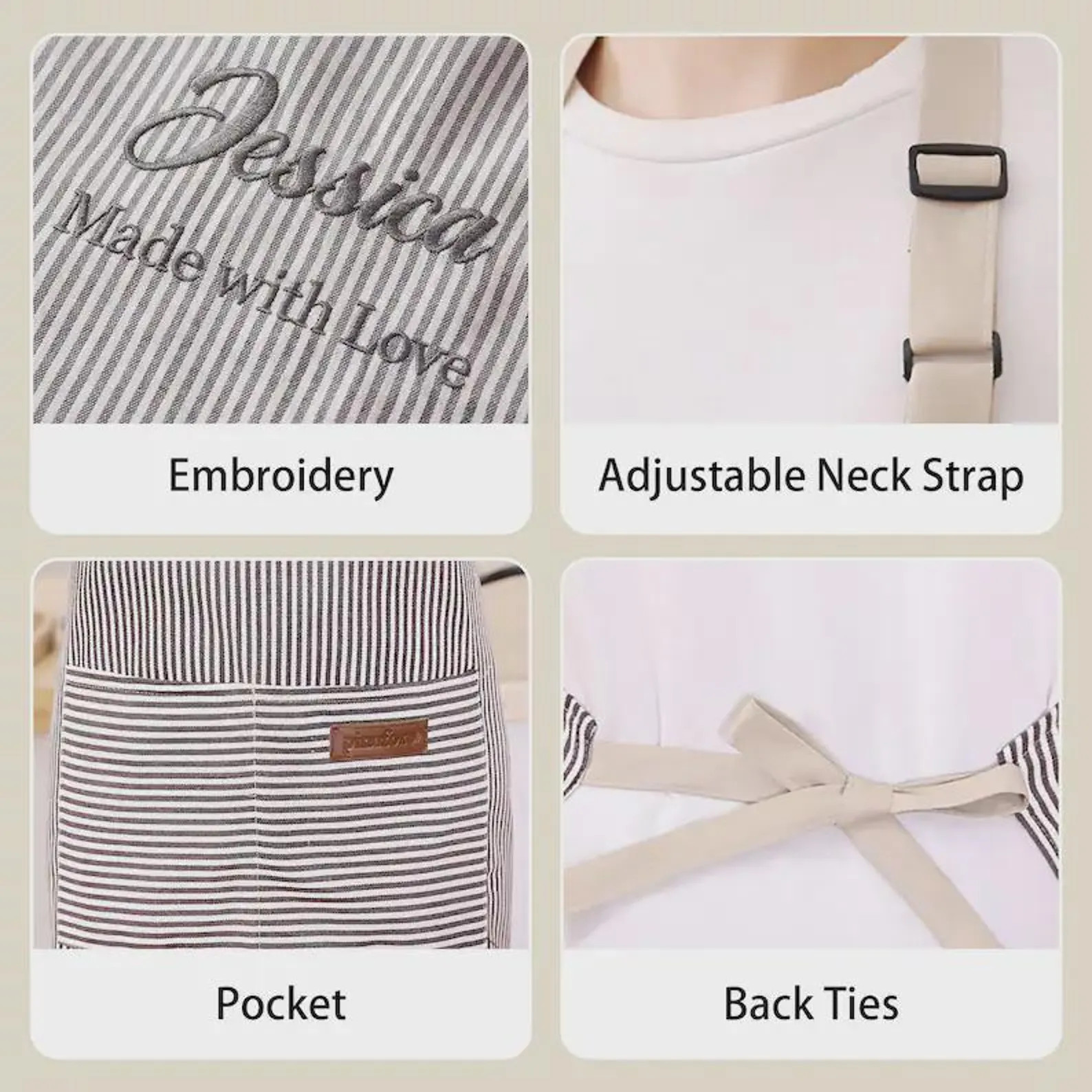 Personalized Apron for Women, Custom Kitchen Apron with Name, Striped Apron With Pockets, Adult A... | Etsy (US)