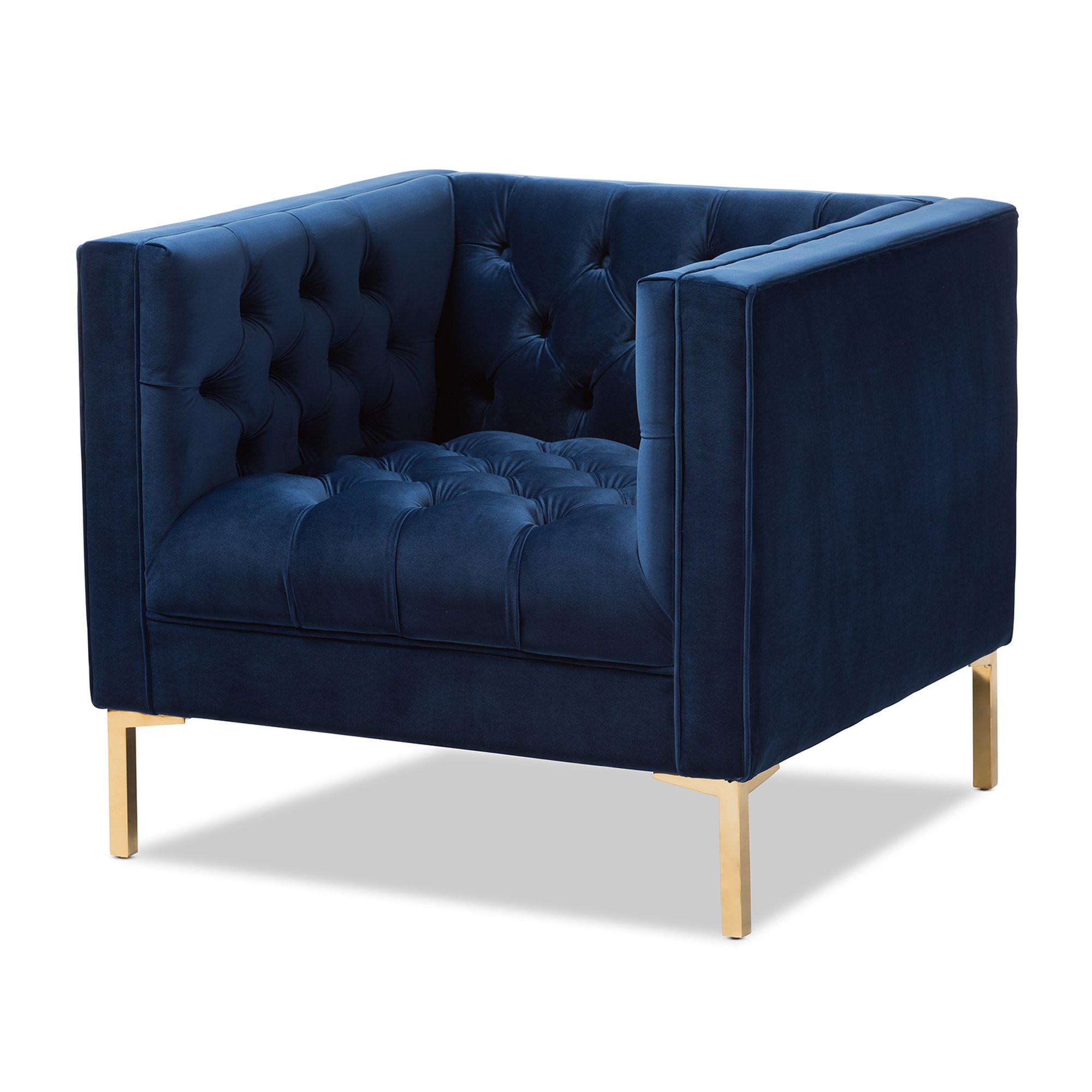 Baxton Studio Zanetta Luxe and Glamour Navy Velvet Upholstered Gold Finished Lounge Chair | Walmart (US)