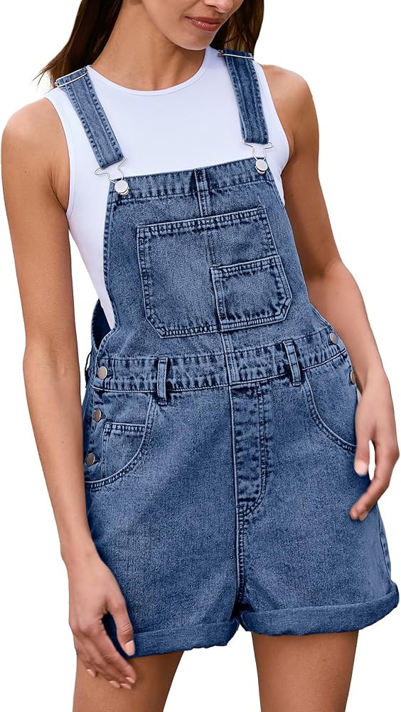 Glamaker Denim Overall Shorts for Women Casual Denim Romper Jean Short Overalls Loose Fit Denim J... | Amazon (US)