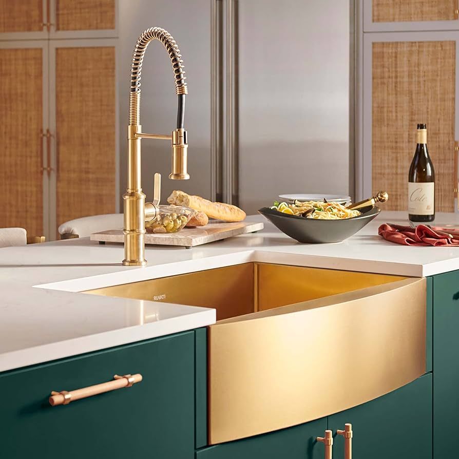 Ruvati Brass Tone 36-inch Apron-Front Farmhouse Kitchen Sink - Matte Gold Stainless Steel Single ... | Amazon (US)