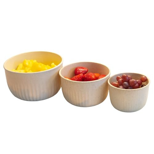 Set of 3 Bowls with Lids - Microwave, Freezer, and Fridge Safe Nesting Mixing Bowls - Eco-Conscious Kitchen Essentials by Classic Cuisine (Beige), S, M, L | Amazon (US)