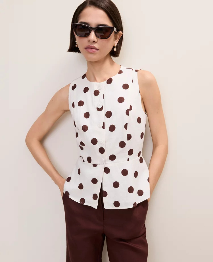 Polka Dot Peplum Tank Top in Linen Blend | Ann Taylor