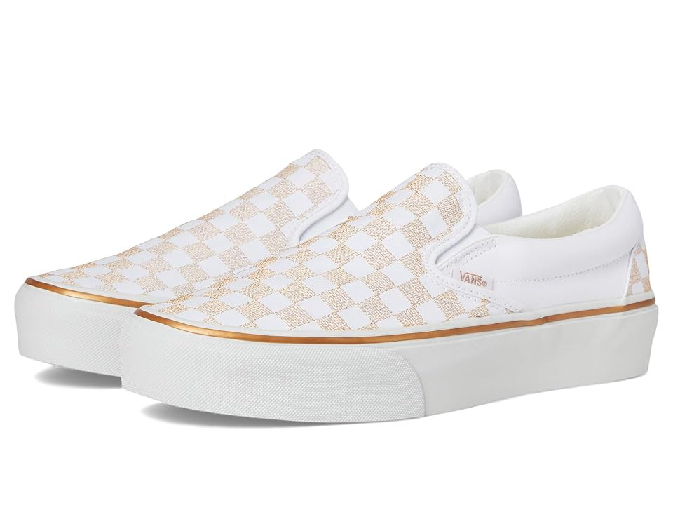 Vans Classic Slip-On Platform Slip on Shoes Metallic Checkrbrd Gold : Men's 8.5 - Women's 10 Medium, Canvas | Zappos