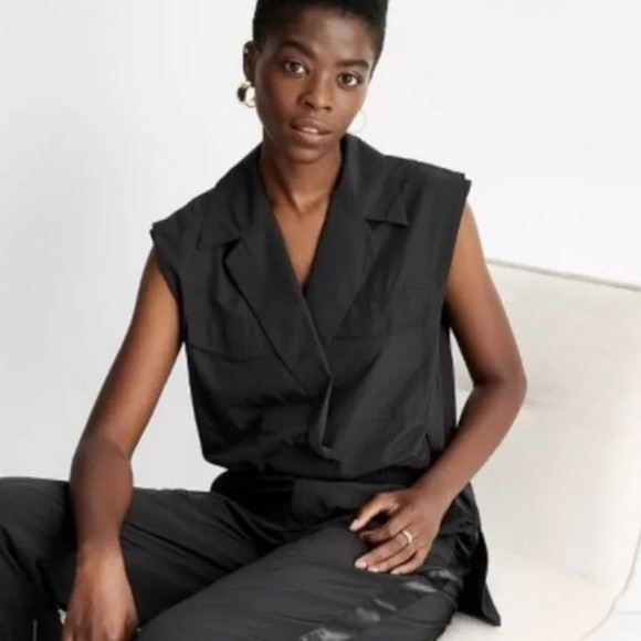 Kahlana Barfield Brown Future Collective Black Asymmetrical Tuxedo Wrap Vest | Poshmark