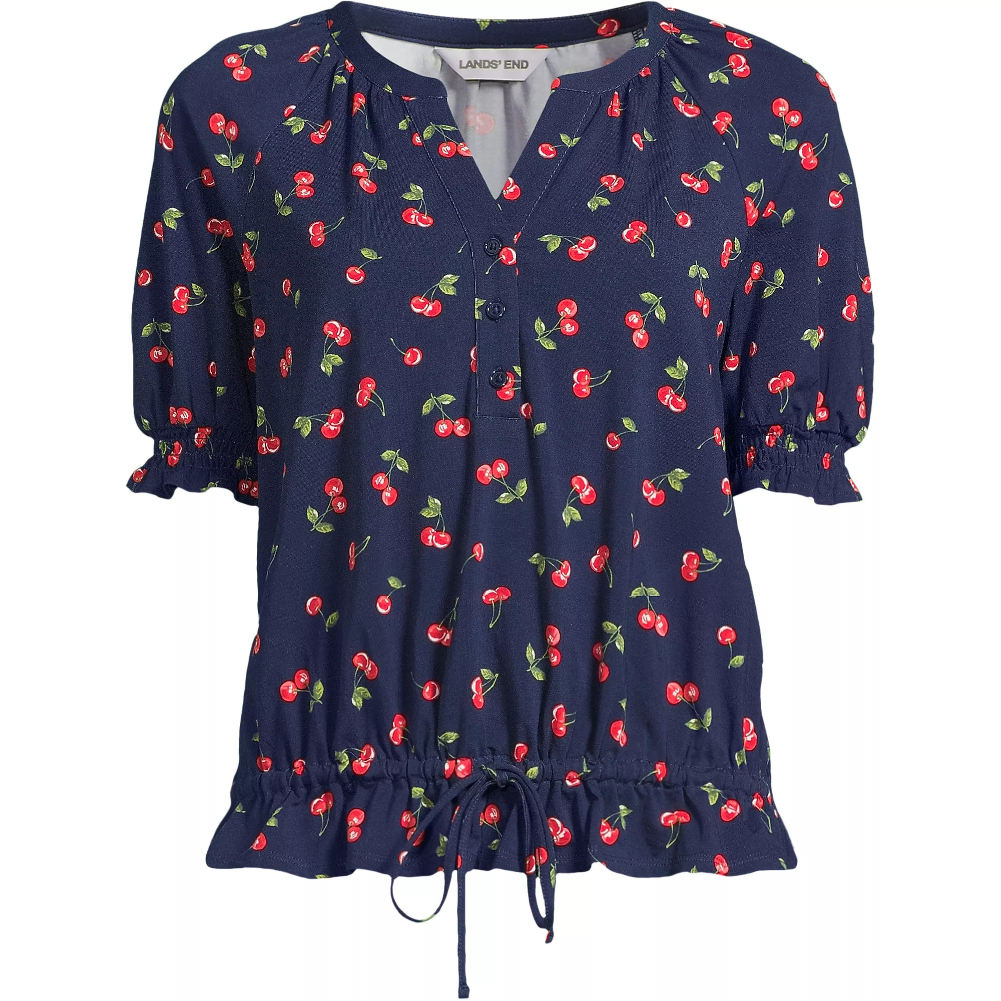 Women's Elbow Sleeve Lightweight Jersey Gathered Adjustable Hem Blouse | Lands' End (US)
