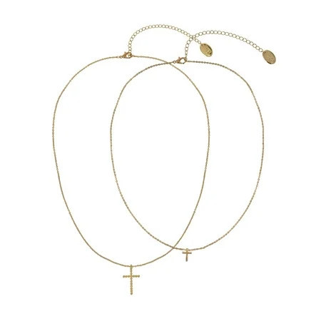 Time and Tru Adult Women's Gold Tone Cross 2 Row Metal Pendant Necklace | Walmart (US)