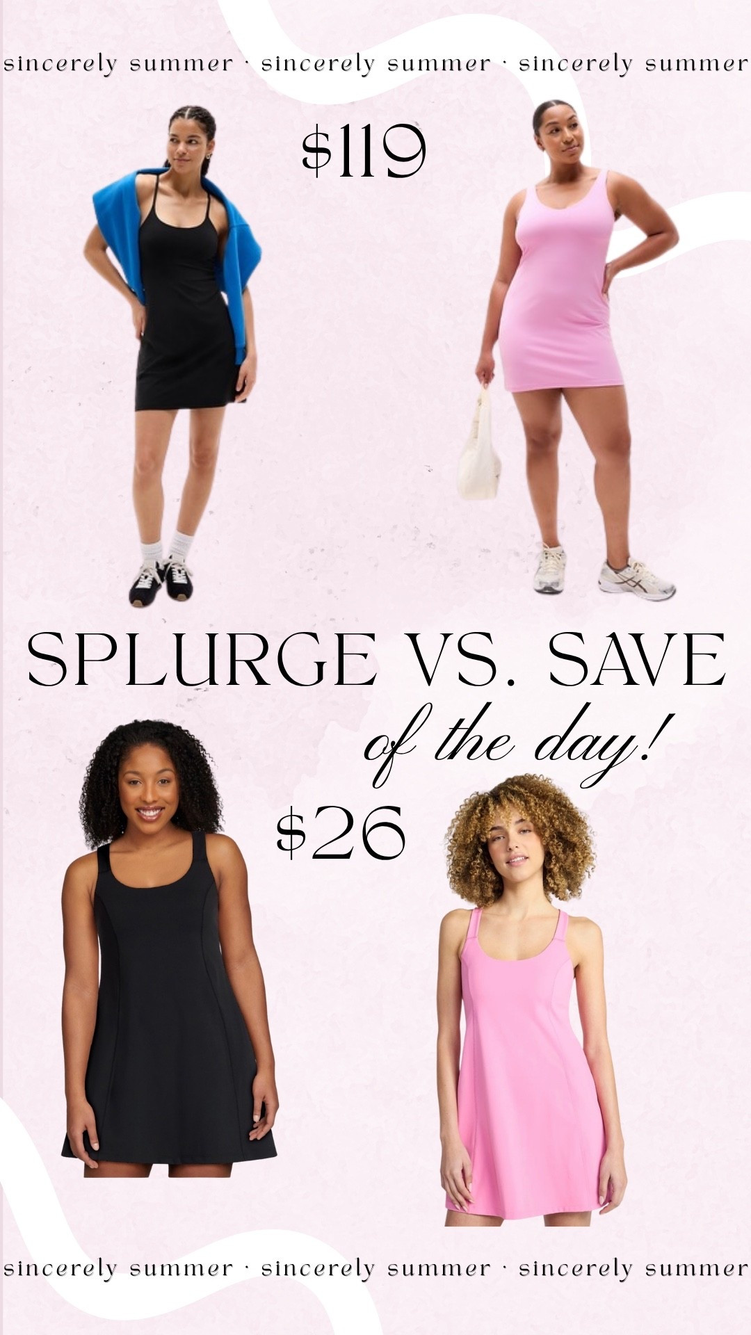 Splurge vs. save athletic dress 🤍
This athletic dress from Athleta is a total splurge-worthy staple… BUT this under-$30 find from Walmart is giving the same vibe 👏
Not kidding—I loved the Walmart one so much I ordered it in two more colors 🙈 It might be my spring & summer staple.
The perfect athletic dress, tennis dress, active dress, workout dress, athleisure outfit, casual summer outfit—comfy, flattering, and affordable!


#LTKActive #LTKMidsize #LTKootd