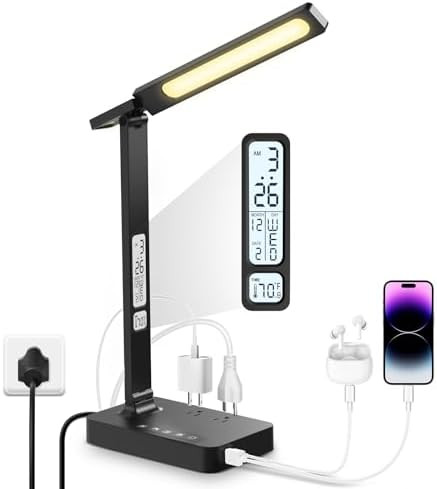Infiway Desk Lamp with USB Charging Port: LED Stepless Dimmable Eye Caring Desk Light for Home Of... | Amazon (US)