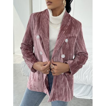 Shawl Collar Double Breasted Velvet Blazer Dusty Pink Casual Dusty Pink Casual A037W | Walmart (US)
