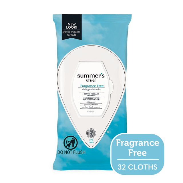 Summer’s Eve Fragrance Free Gentle Daily Feminine Wipes, Removes Odor, pH Balanced, 32 ct | Walmart (US)