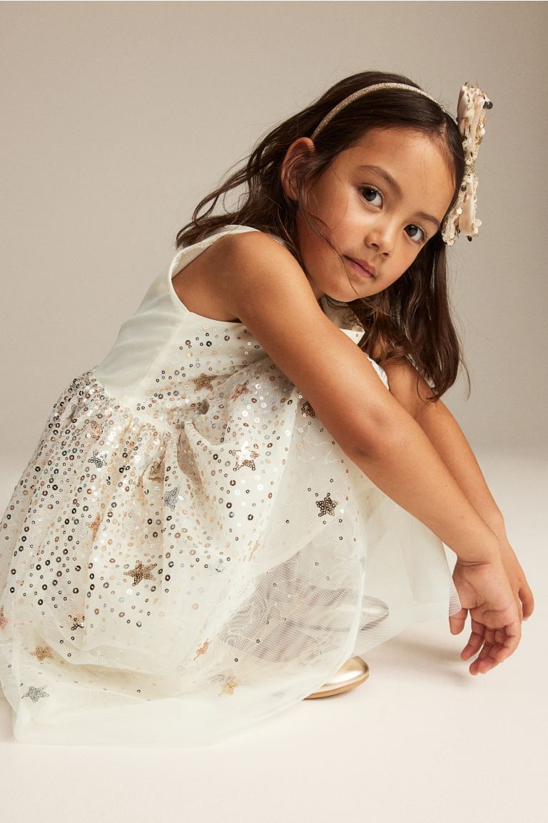 Sequined Tulle Dress - White/stars - Kids | H&M US | H&M (US + CA)