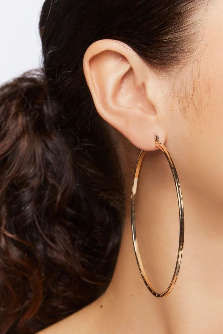 Women's Upcycled Hammered Hoop Earrings in Gold | Forever 21 (US)