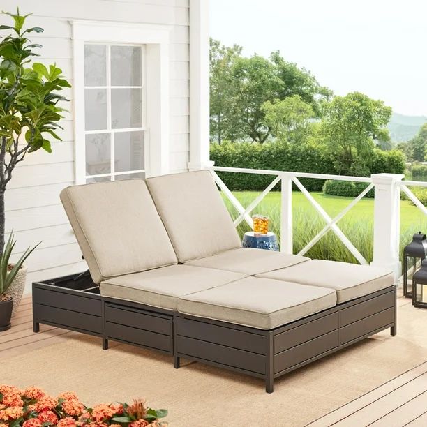 Mainstays Cushion Steel Outdoor Chaise Lounge - Set of 2 - Tan/Black | Walmart (US)