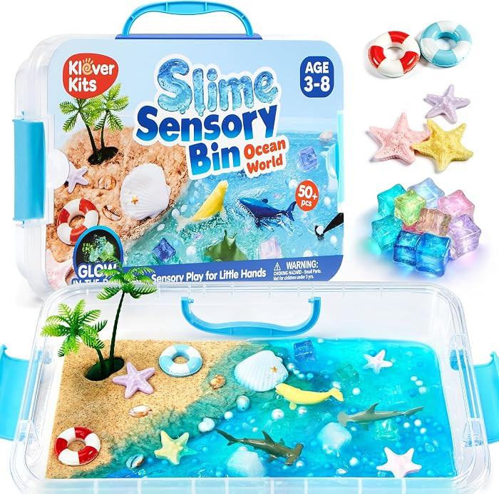 JOVA Klever Kits Slime Ocean Sensory Bin for Kids with Glow in The Dark Stones, Sand Squishy Maki... | Amazon (US)