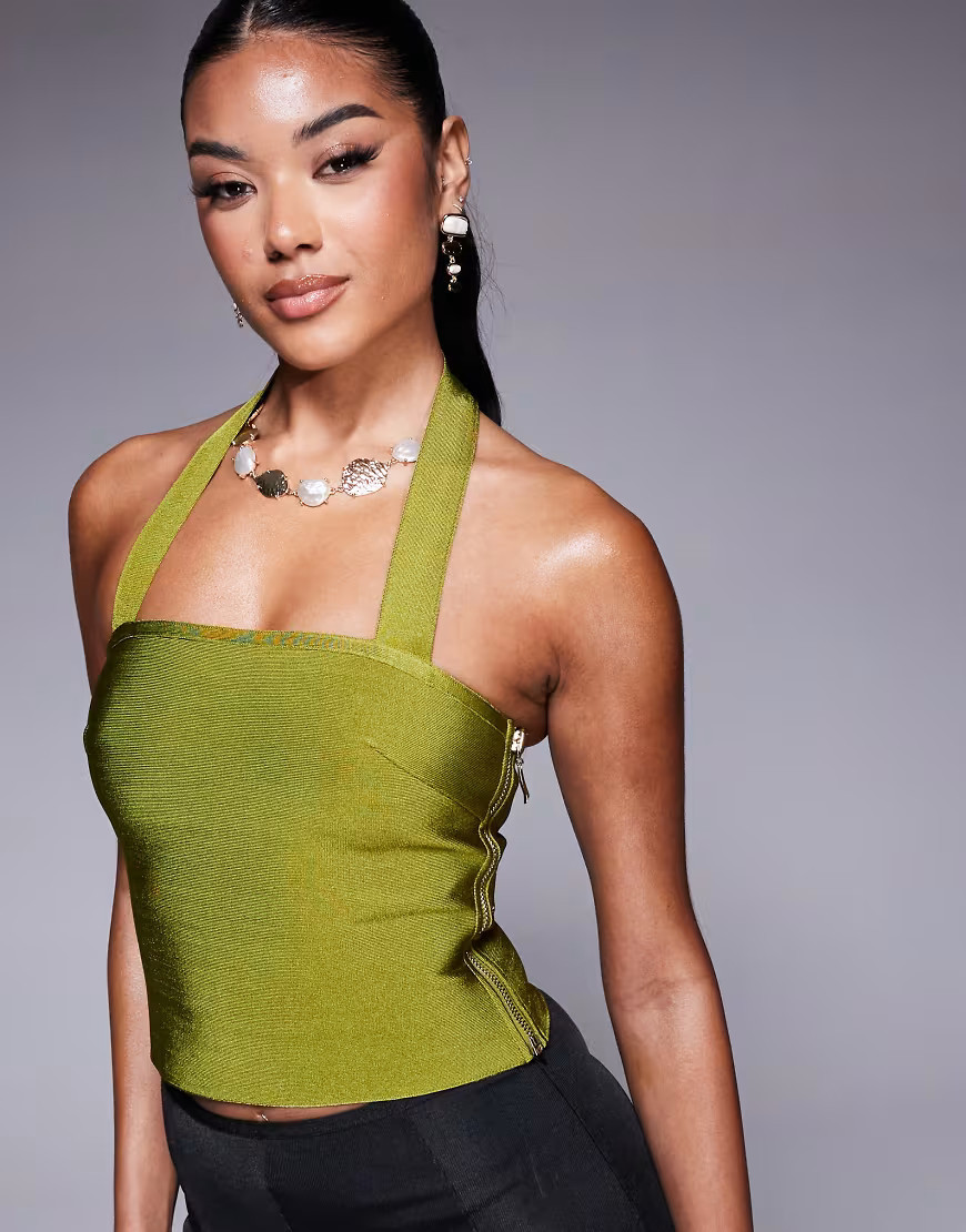 ASOS DESIGN halter strap bandage top in olive-Green | ASOS (Global)