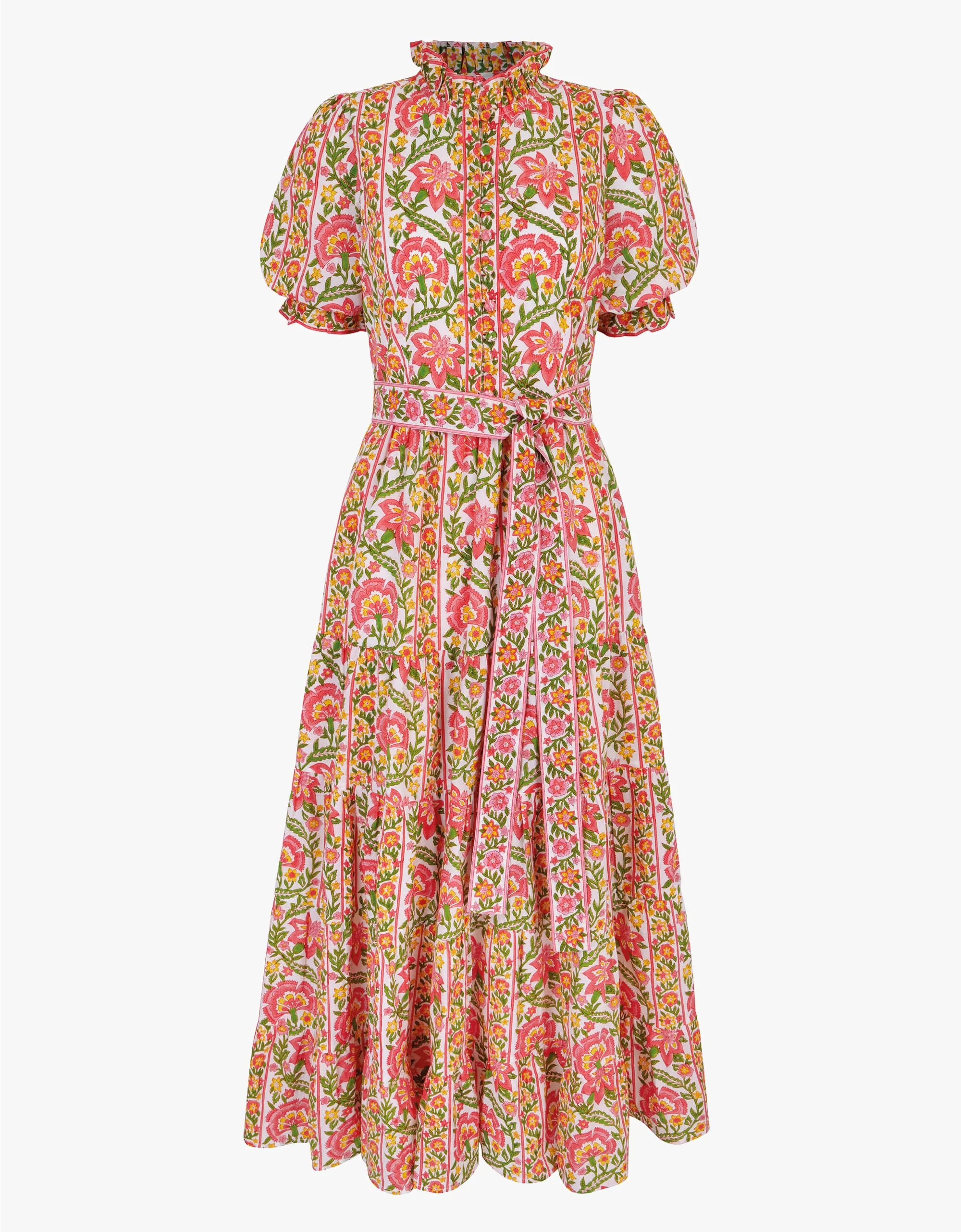 Matilda Dress | Pink & White Floral Maxi | Block Print Cotton | Pink City Prints UK