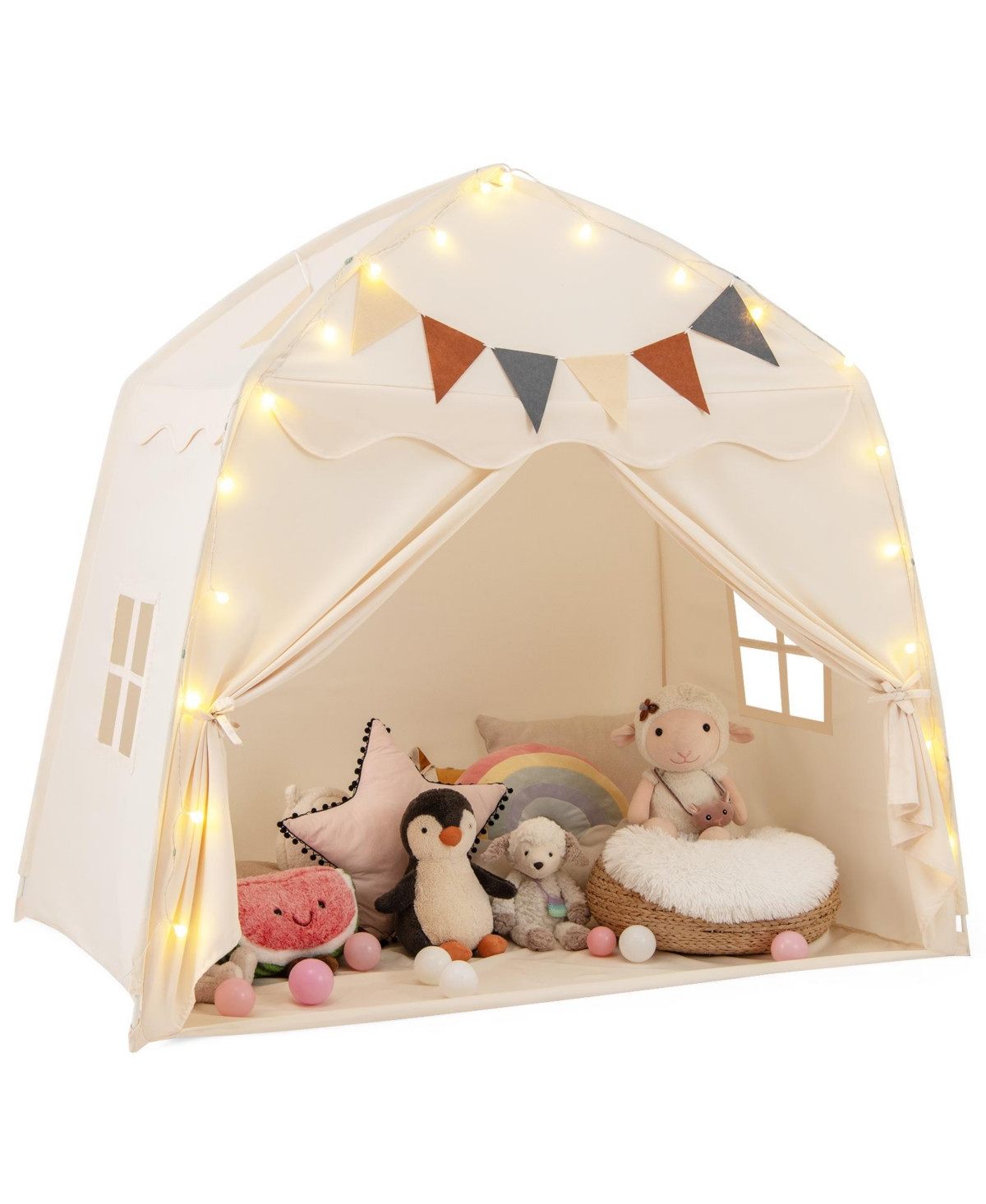 Kids Play Tent Bed Tent with String Lights Extra Large Playhouse Tent - Beige | Macy's