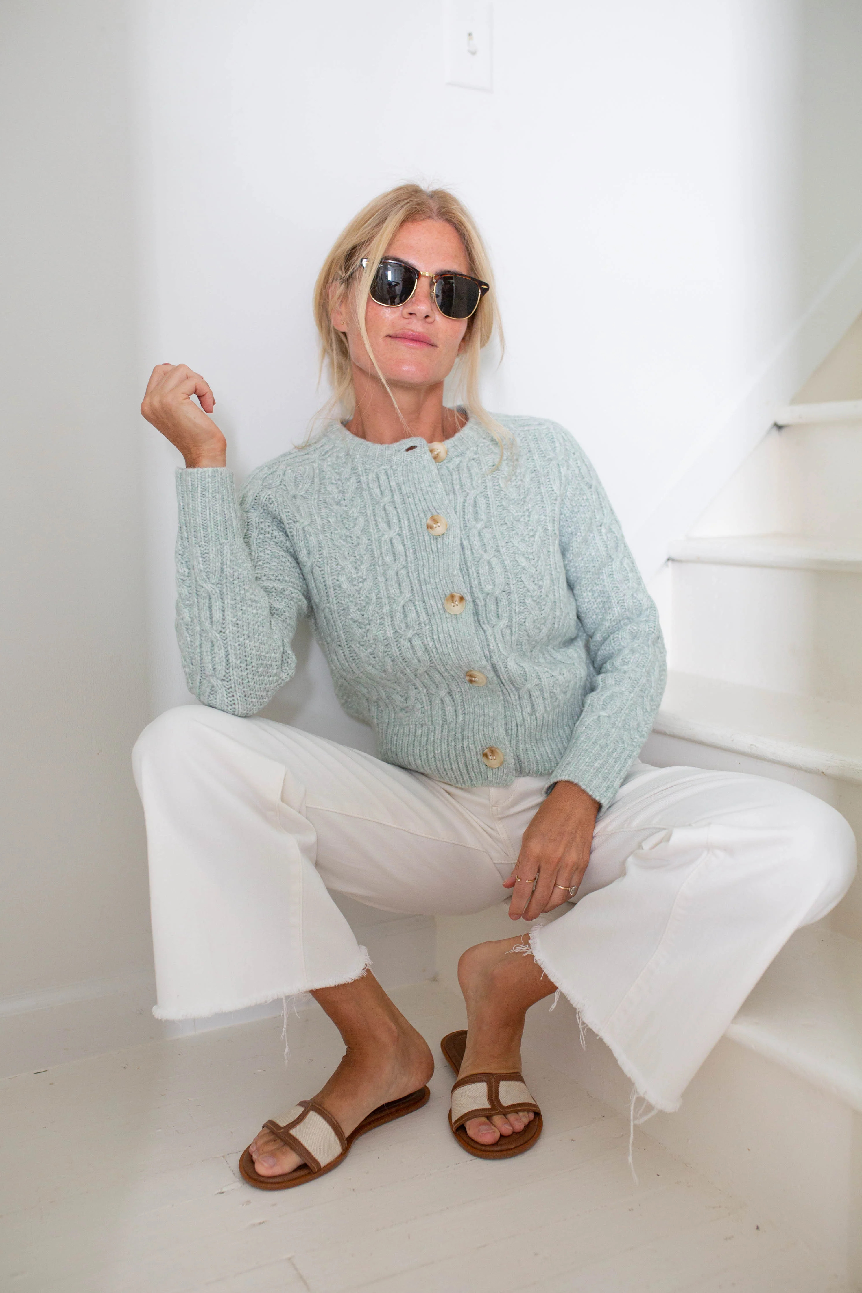 Classic Cable Knit Cardigan — Seafoam | Marea