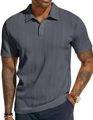 PJ PAUL JONES Mens Polo Shirts Short Sleeve Textured Golf Polo Shirts for Beach Dark Grey | Amazon (US)