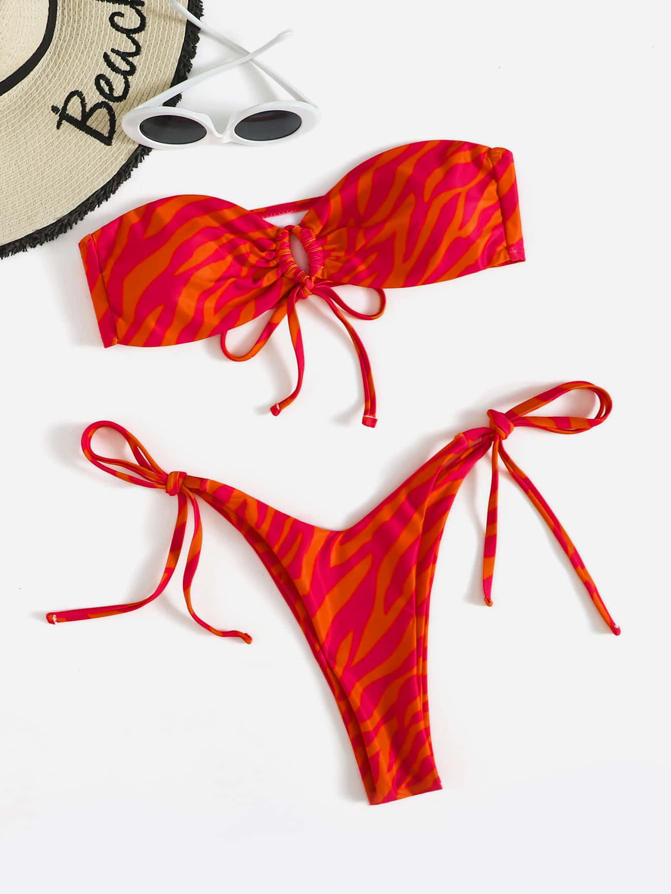 Allover Print Bandeau Bikini Swimsuit | SHEIN