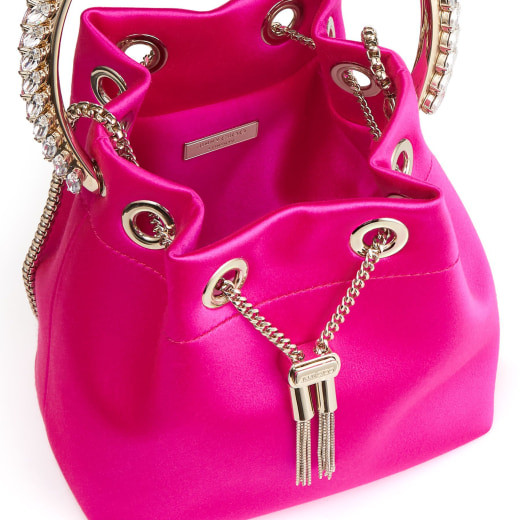 Fuchsia Satin Bag with Crystal Handle | Jimmy Choo (US)