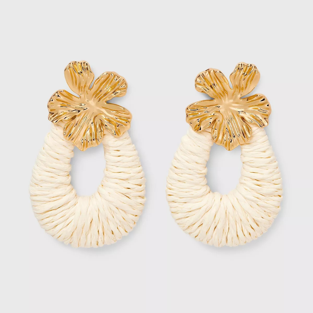 Flower Post Raffia Drop Earrings - A New Day™ Ivory | Target
