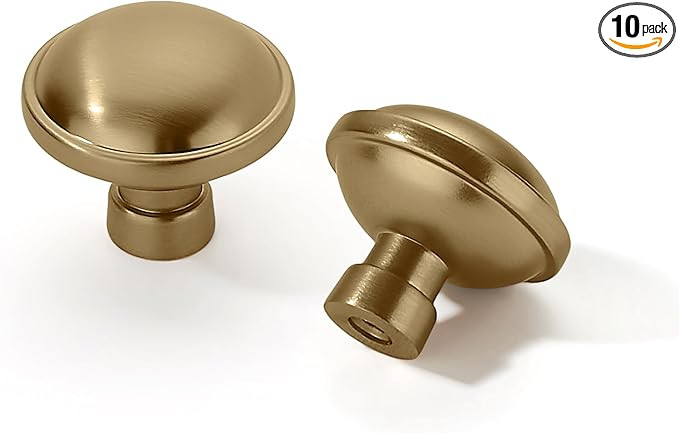 khtumeware 10 Pack 1-1/4 inch Brushed Brass Cabinet Knobs Brushed Gold Drawer Knobs Dresser Knobs... | Amazon (US)