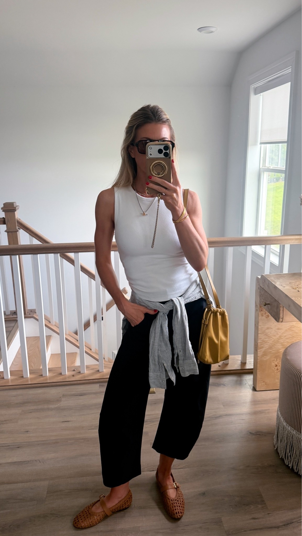 Soccer mom Saturday fit. 

White tank: ON SALE, TTS
Black Ruti pants: TTS, wearing 2
Woven flats: TTS

#LTKdayinmylife #LTKgrwm #LTKootd