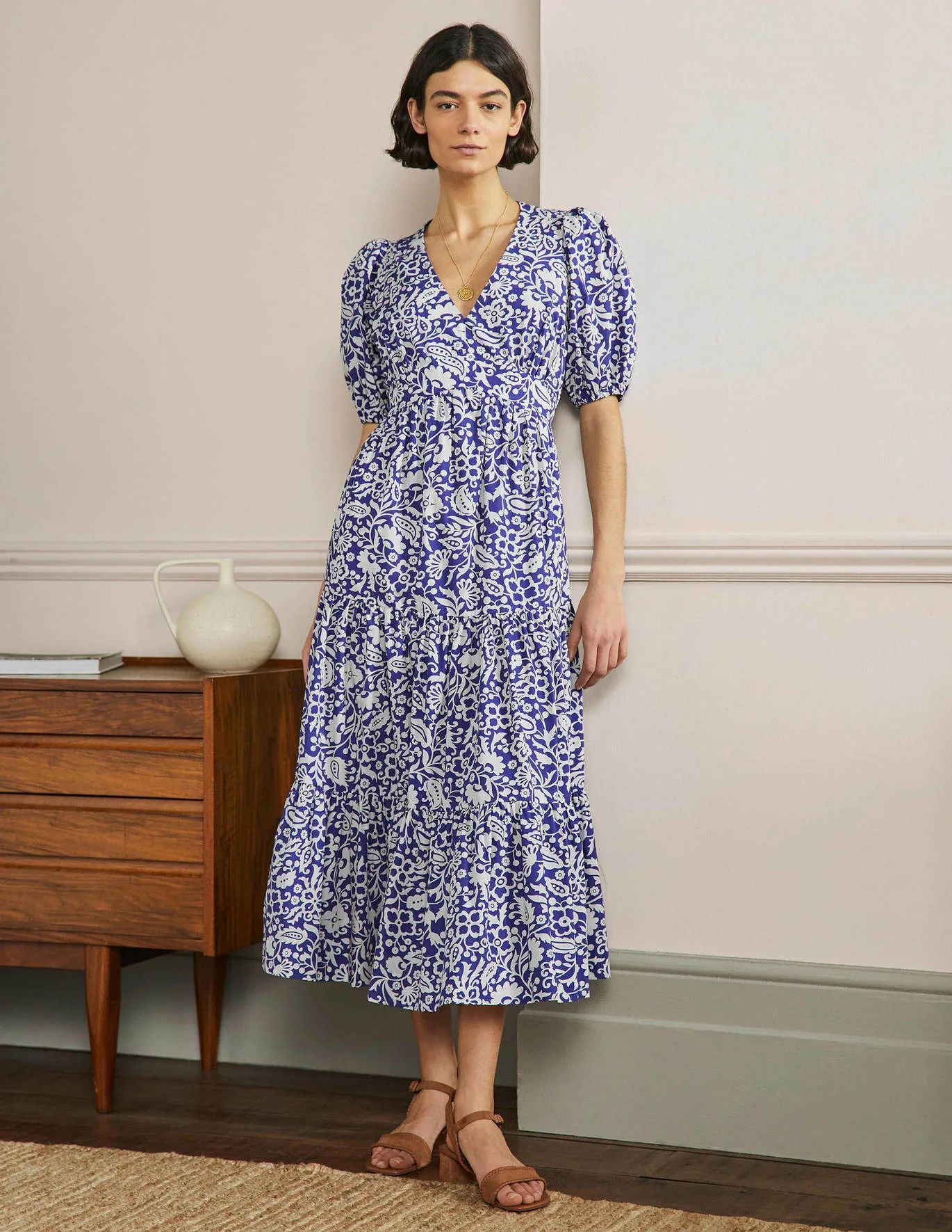 Puff Sleeve Tiered Midi Dress | Boden (US)