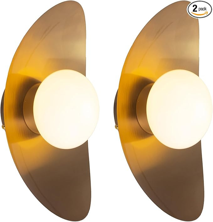 Mid Century Wall Lighting, White Glass Globe Wall Sconce Lighting, Classic Crescent Shape, Gold F... | Amazon (US)