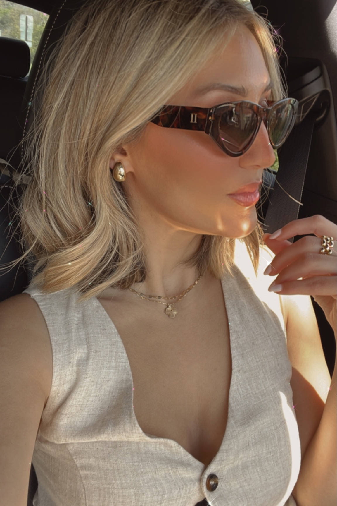 Summer outfit 
@TeuxOfficial polarized sunglasses, wearing DAWN/coffee & crème, code DRLUXY10 10% off
linen vest - XS, size down for a tighter fit 
Lip combo - mac stripdown lip liner and Tarte lip balm in ginger 
Gold earrings Anne Klein 
Gold Ring 

Summer outfits 
Sophia Richie style 
Minimal 
Beauty 
Travel outfit 
Outfit ideas for Europe 
Sunglasses 
Viral Coffee Sunglasses
White dress
Linen dress 

#LTKFind #LTKtravel #LTKstyletip