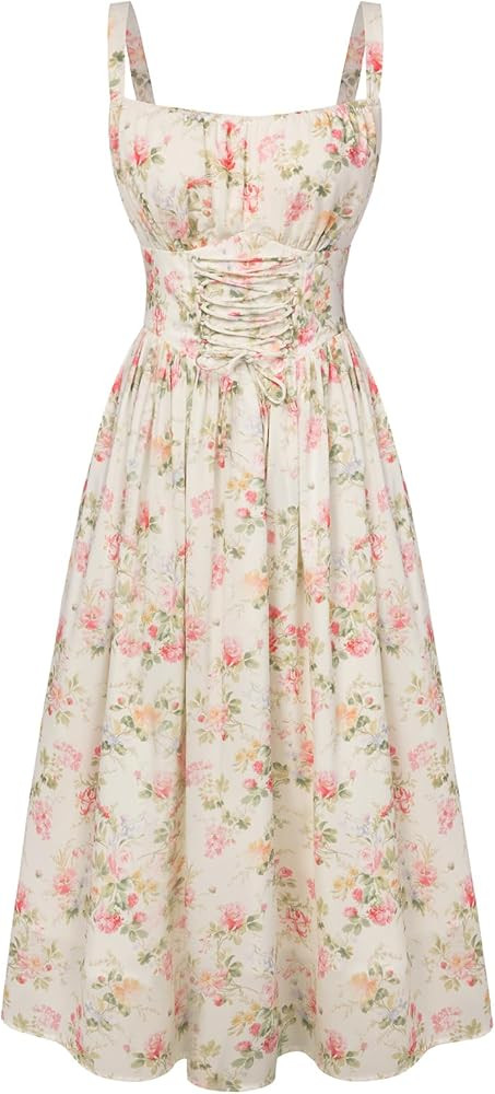 SCARLET DARKNESS Sommerkleid Damen Lang Spaghettitr\u00e4ger Strandkleid \u00c4rmellos Blumendruck Chiffonkleid mit Taschen | Amazon (DE)
