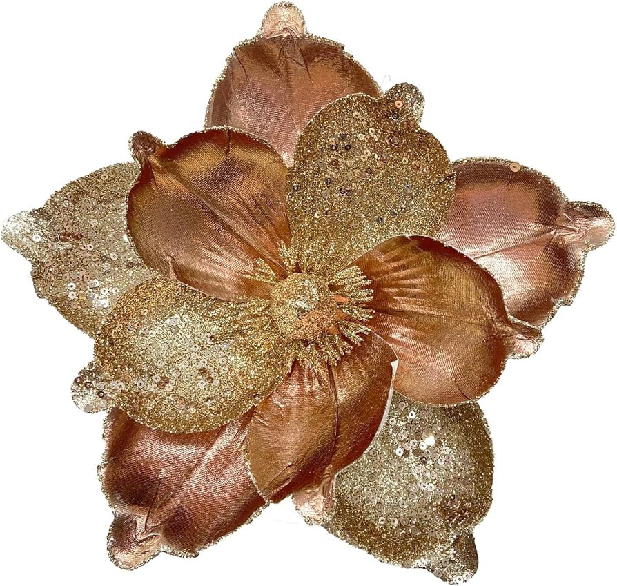 10 Pcs Large Christmas Flowers, Glitter Christmas Flowers 10in Brown Artificial Magnolia Flower O... | Amazon (US)