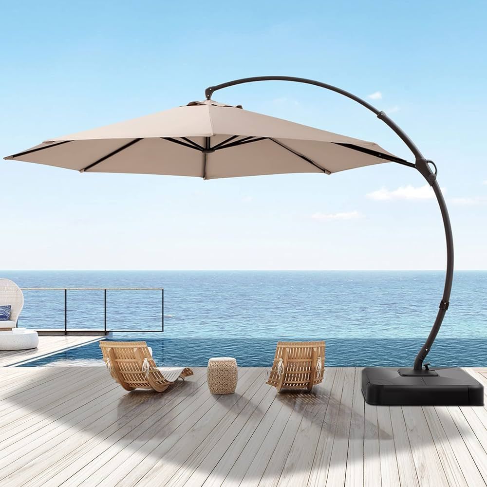 LAUSAINT HOME Outdoor Patio Umbrella with Base included, 11 FT Deluxe Curvy Cantilever Umbrella H... | Amazon (US)