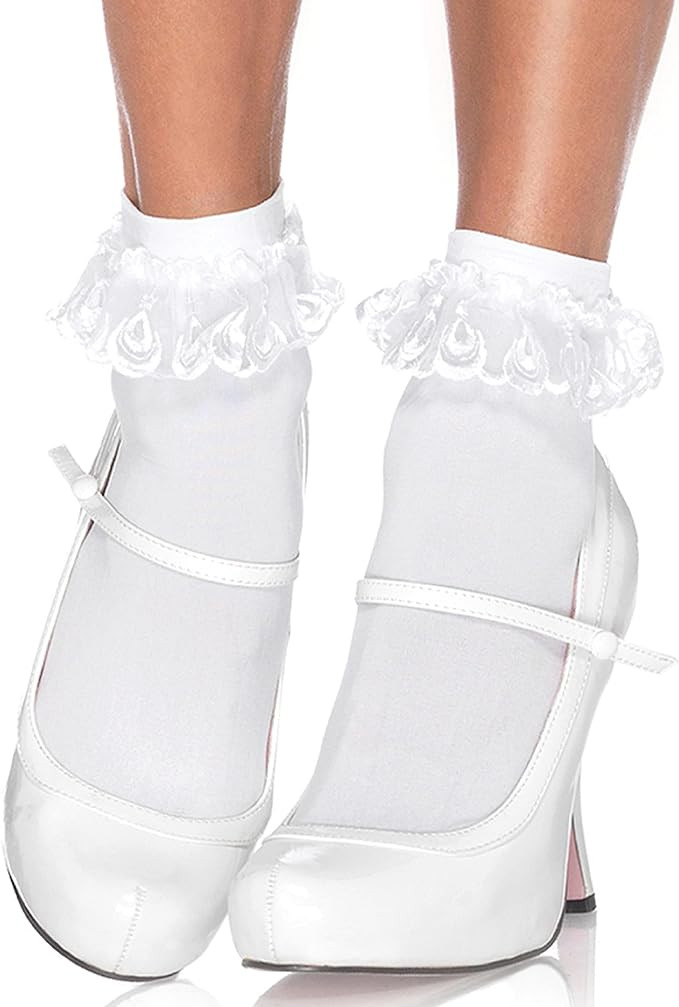 Leg Avenue Women's Lace Ruffle Nylon Anklet Socks | Amazon (US)