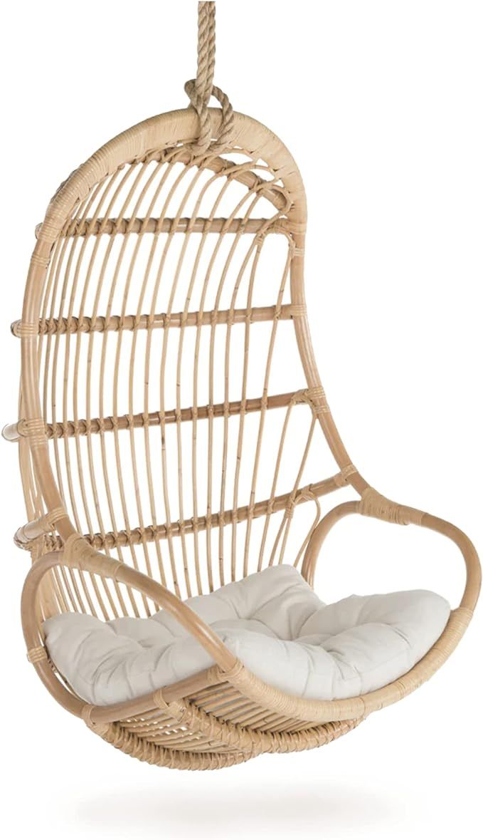 KOUBOO Hanging Rattan Swing Chair with Seat Cushion, Handwoven Natural Rattan Chair, Coastal Home... | Amazon (US)