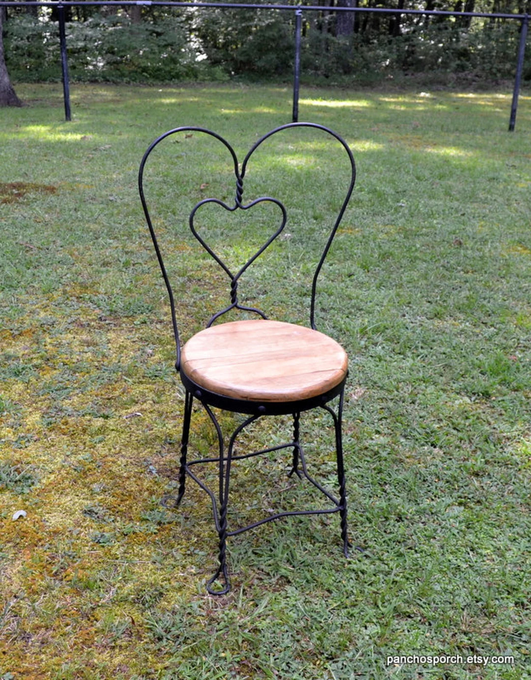 Vintage Ice Cream Parlor Chair: Black Wrought Iron Heart Back, Wooden Seat - Etsy | Etsy (Global)
